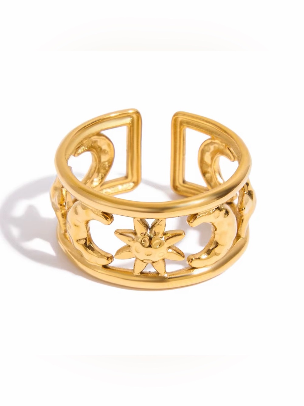 18K Gold Plated Adjustable Moon & Sun Ring